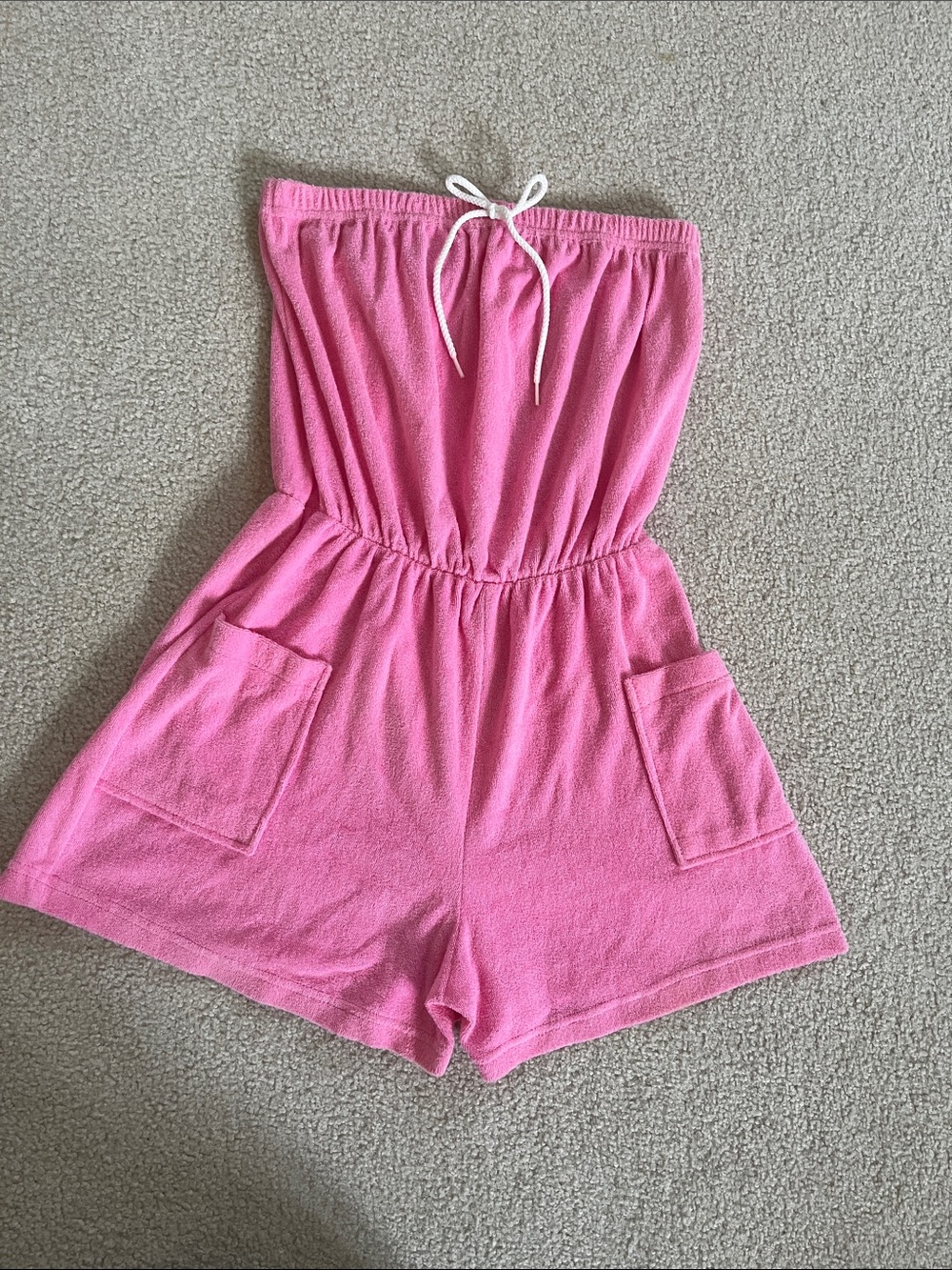 Pink Vintage Strapless Terry Romper with Pockets Tube Top Cover Up 70s 80s